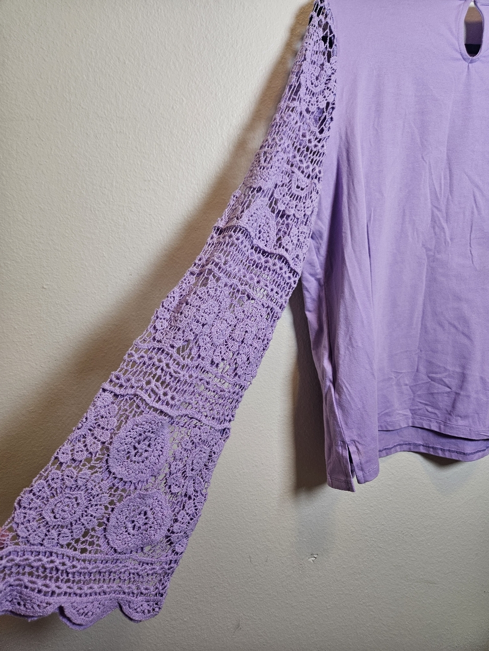 Diane Gilman Dg2 Lace Sleeve Top Lilac Size 1x New Bell Sleeve Relaxed Fit - Picture 8 of 11